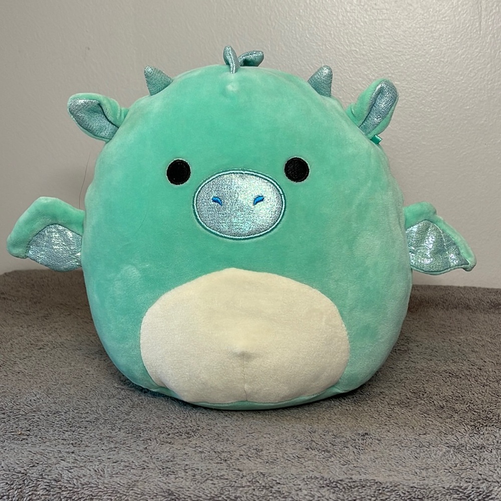 Kellytoy Squishmallows Miles the Dragon Teal Shimmering nose wings horns & ears